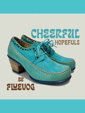 *GENTLY USED* Fluevog 2013 Hopefuls CHEERFUL, Aqua, Size 9.5 (best for 8.5)!